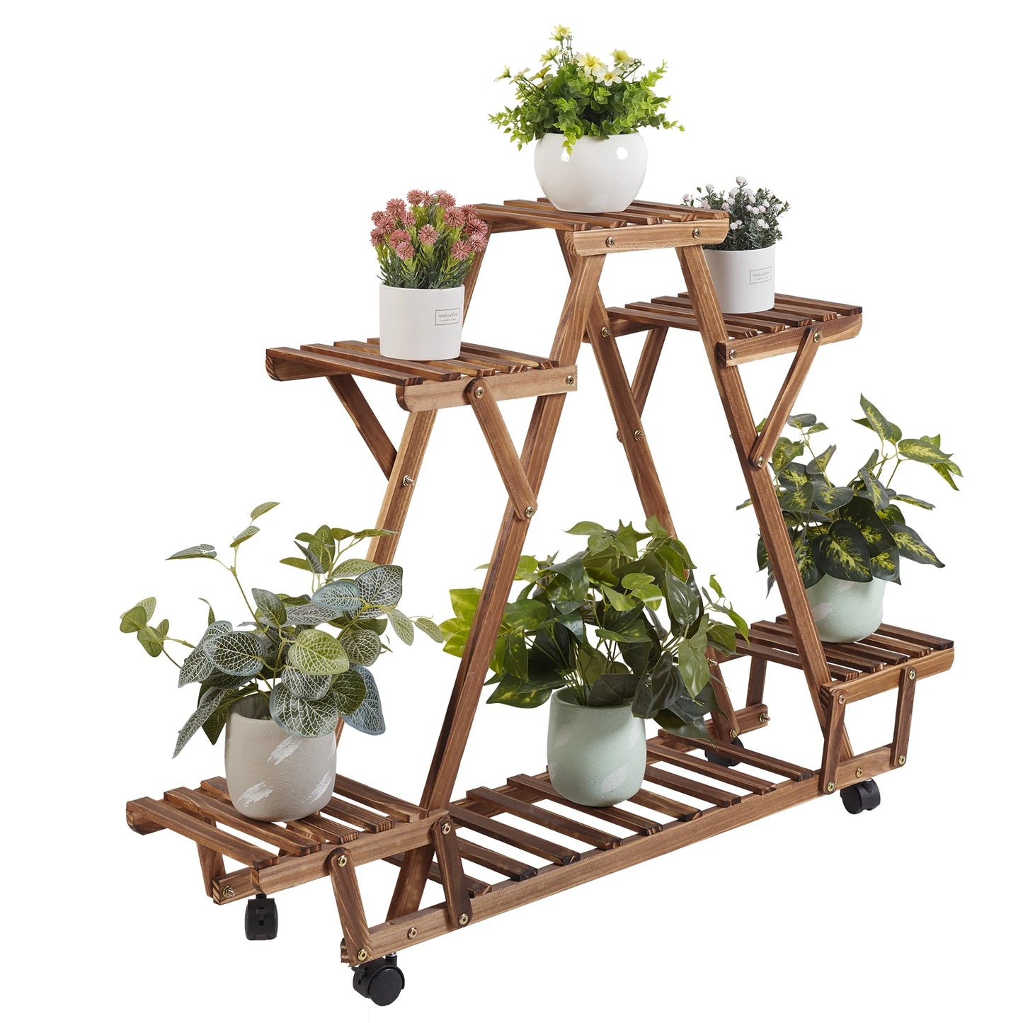Triangular Shelf 6 Potted Carbonized Wood Plant Holder
