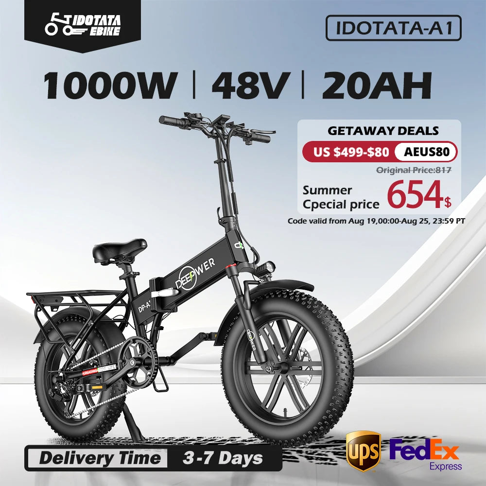 Electric Bike for Adults, Peak 1000W, Foldable E-Bike, 35mph 35-50 Miles.