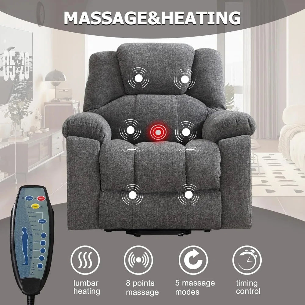 Large Power Lift Recliner with Massage and Heat