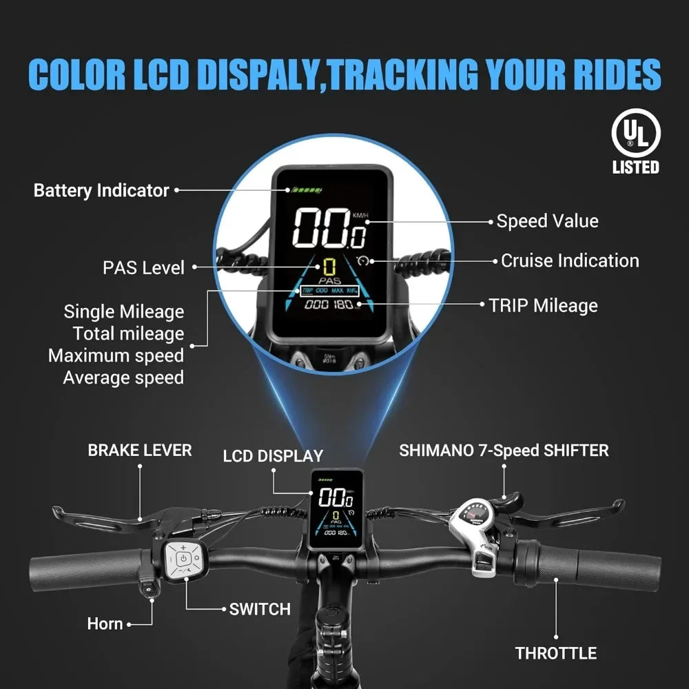 26" 7 Speed Fat Tire Electric Mountain Bike