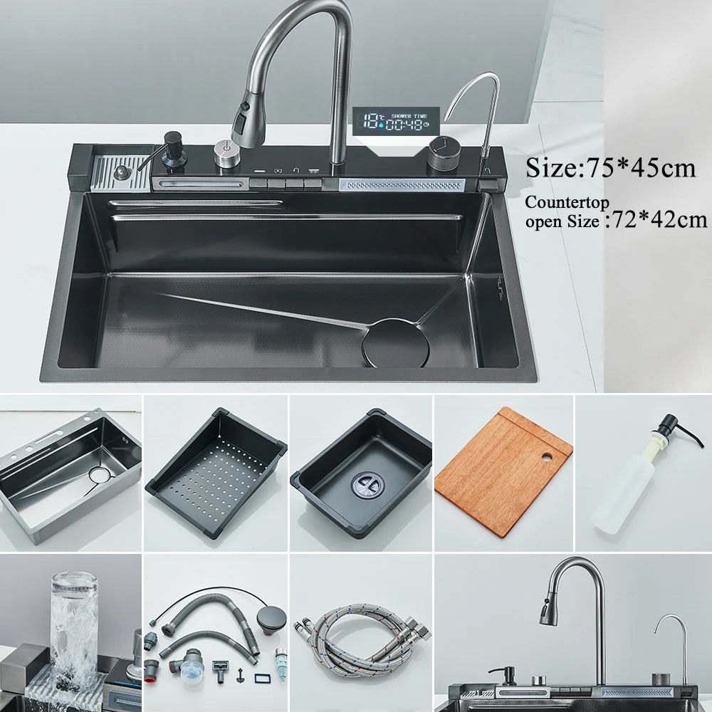 304 Stainless Steel Waterfall Kitchen Sink