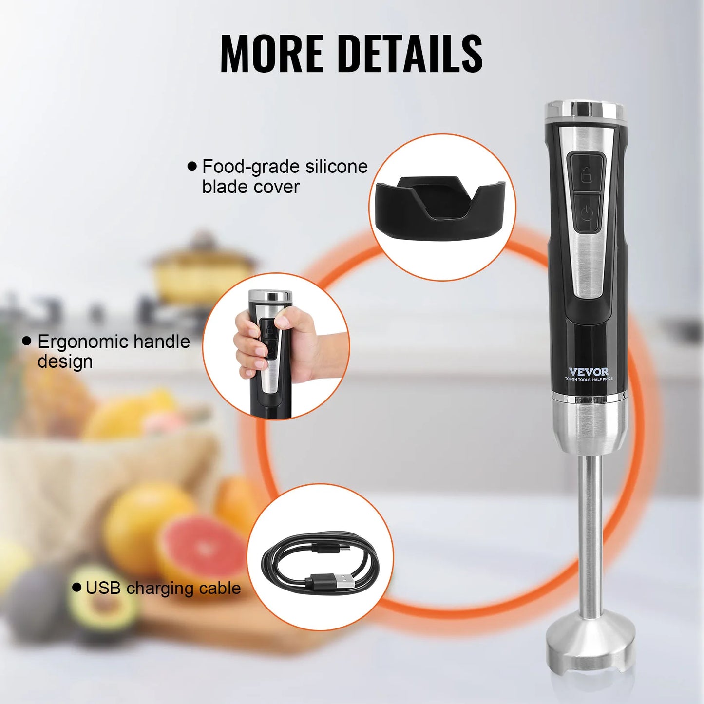 8 Speed Immersion Mini Portable Handheld Blender/Mixer Machine