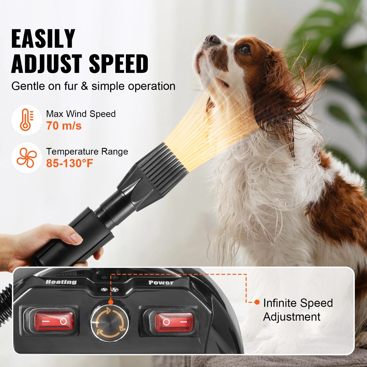 2000W/2.7HP Adjustable Speed, Temperature Control Dog Blow Dryer