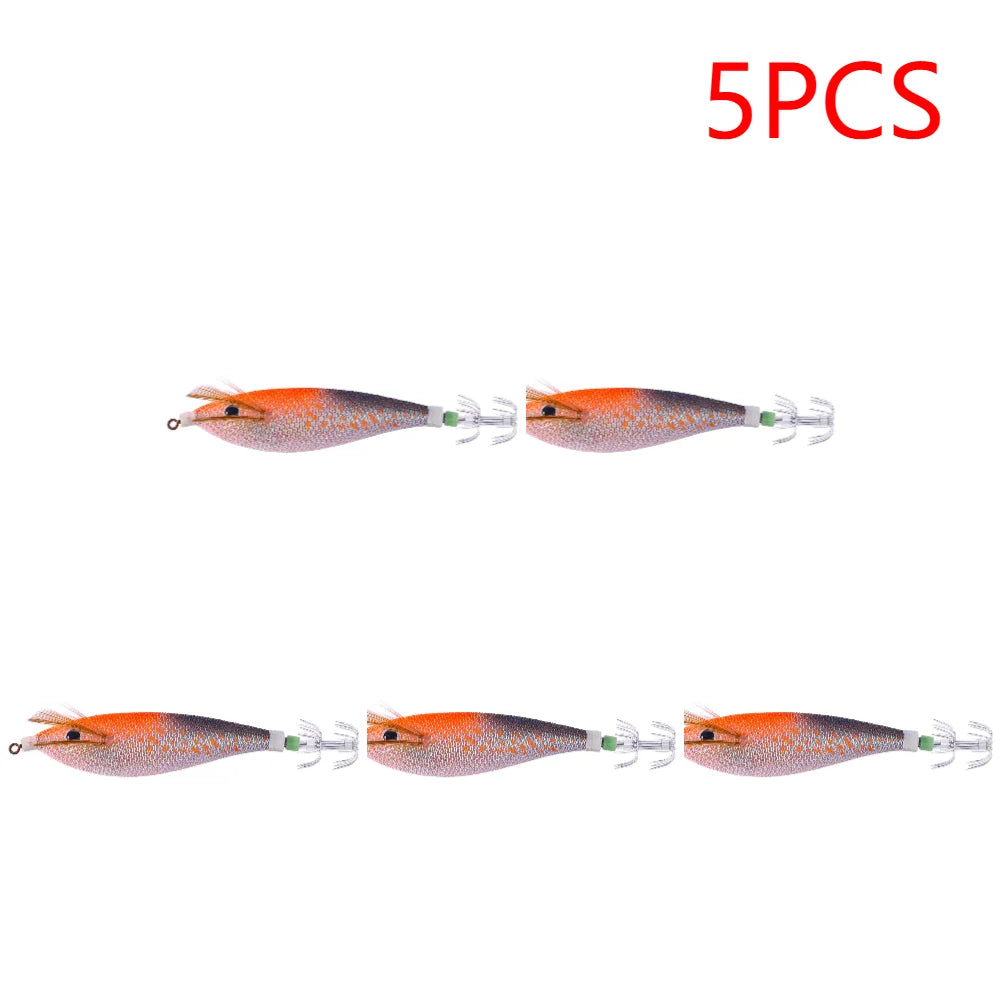 5/10PCS Wood Shrimp, Lure Squid Jigging Shrimp, Hook Octopus Cuttlefish Fishing Baits