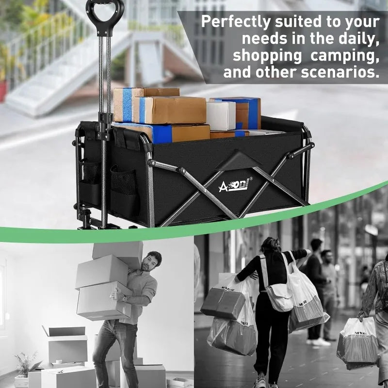 Collapsible Folding Utility Garden Cart Wagon with Two Drink Holders.