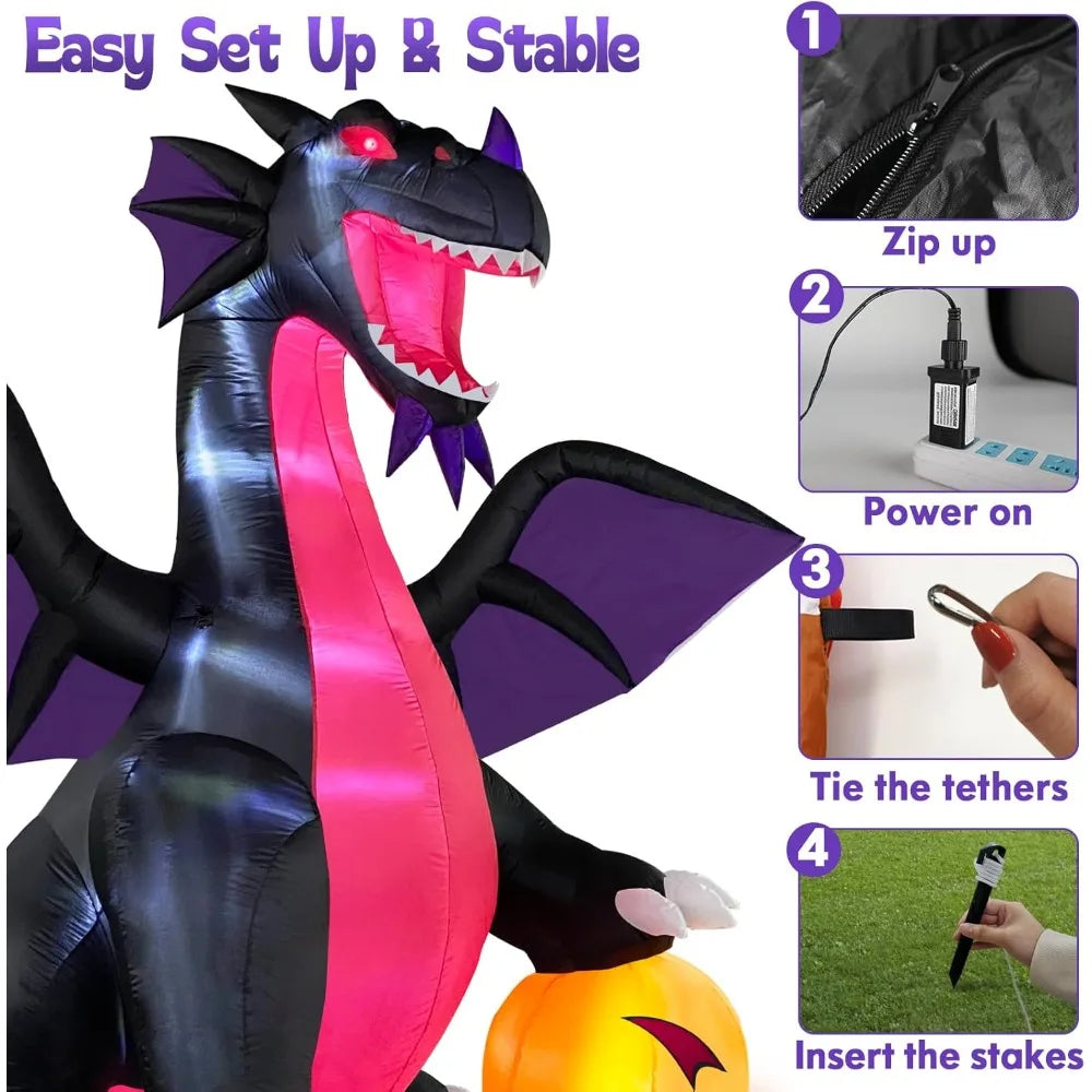 9FT Halloween Inflatable Dominating Dragon With Pumpkin