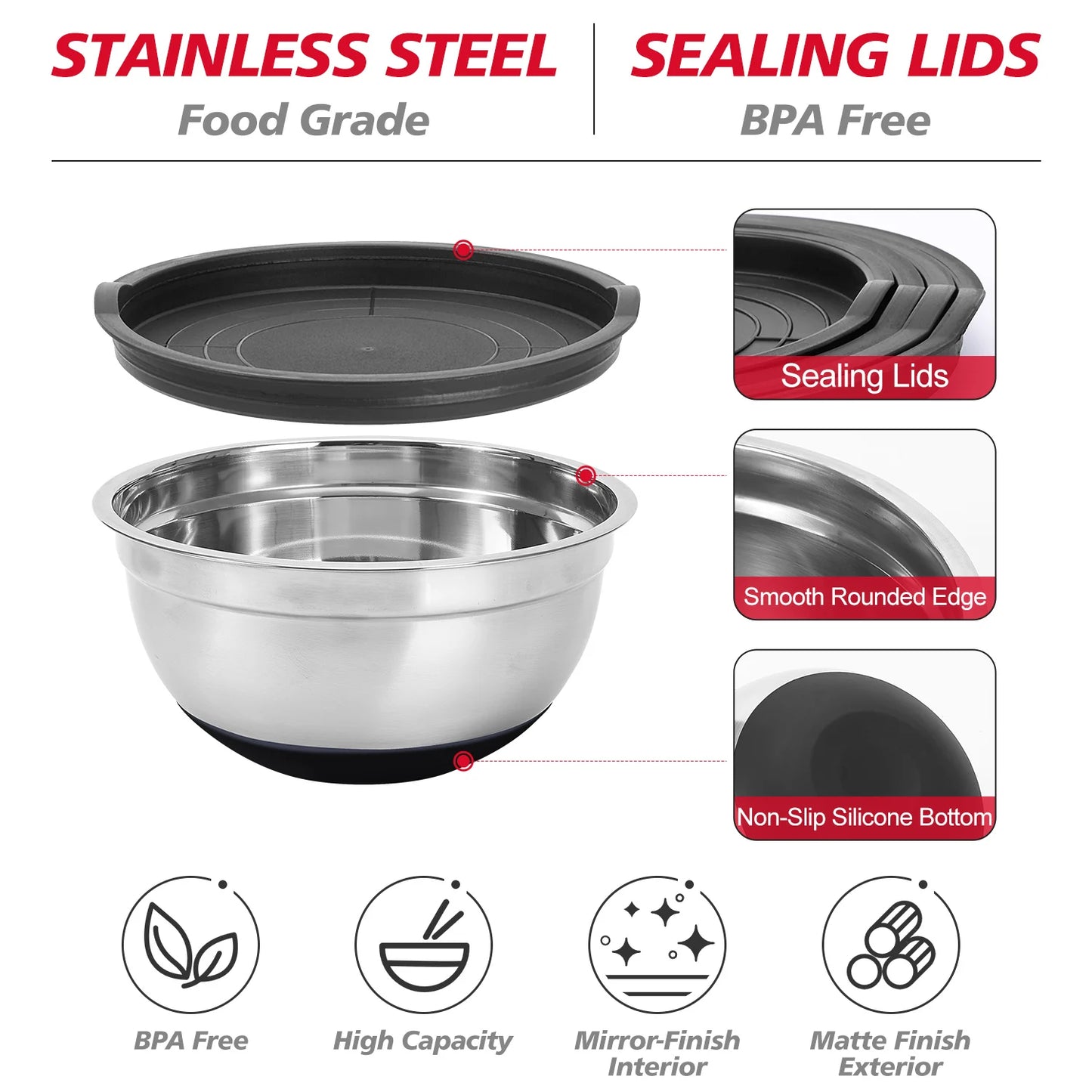 30pc Stainless Steel Mixing Bowl Set