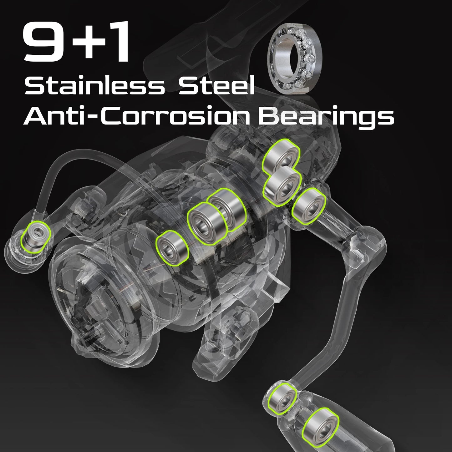 All Purpose Fishing Spinning Graphite Reel, 9 + 1 Ball Bearings, 5.2:1 Gear Ratio